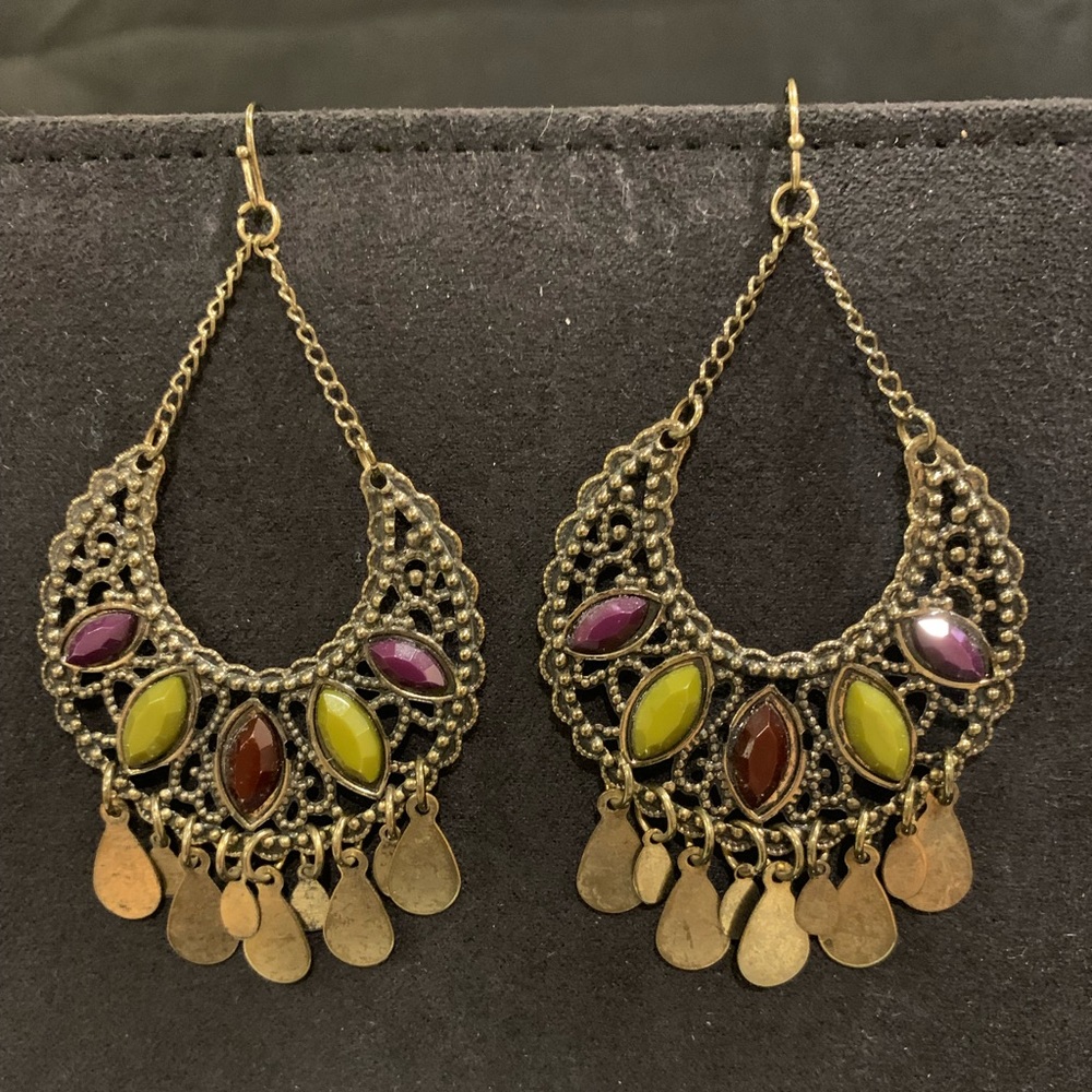 Boho earrings - lime green and shades of purple stones - Must be bundled